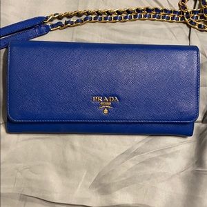 Prada Saffiano Wallet on A Chain (Color: Bluette)